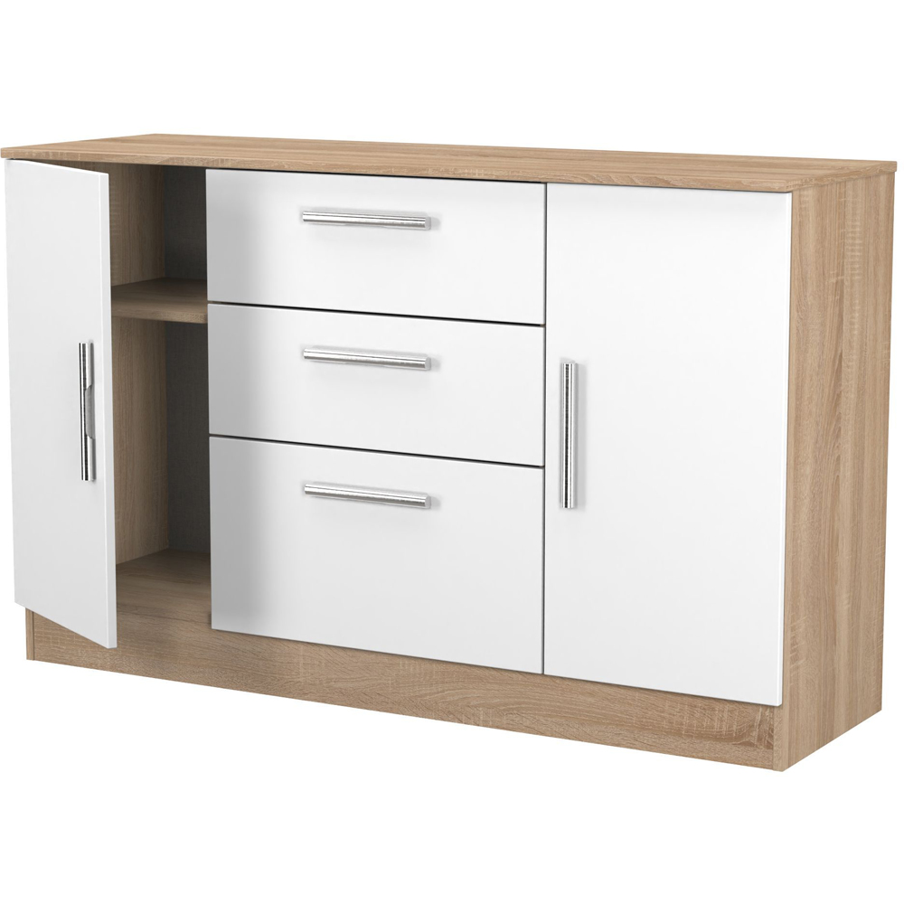 Crowndale Contrast 2 Door 3 Drawer White Matt and Bardolino Oak Sideboard Ready Assembled Image 6