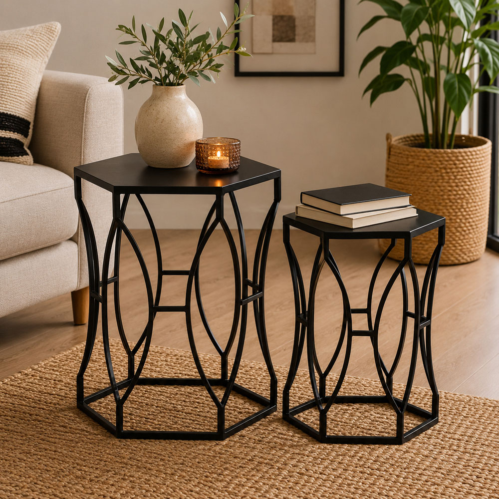 Premier Housewares Avantis Concave Black Table Set of 2 Image 3