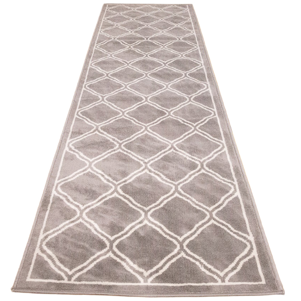 Kukoon Grey Bordered Geometric Trellis Rug 240 x 60cm Image 1