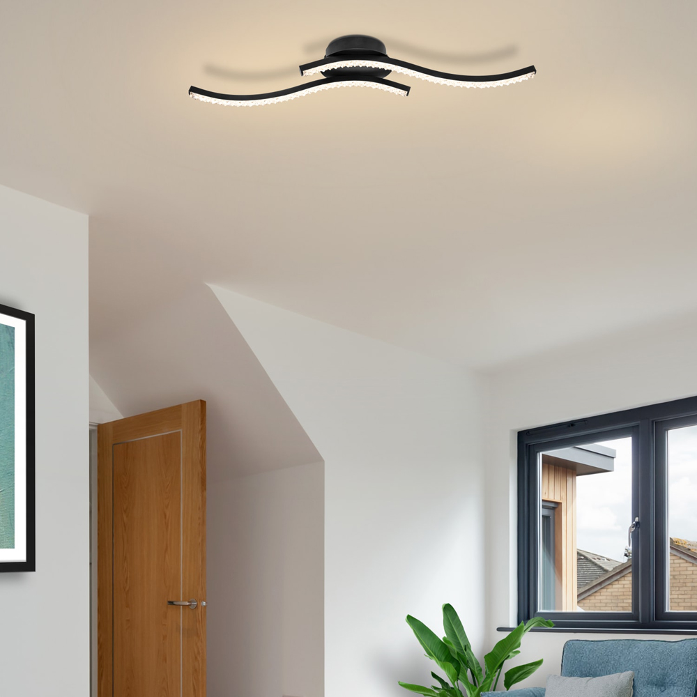 Cosylyte Kenworth 2 Light Matt Black Wavy Beaded LED Ceiling Light Image 6