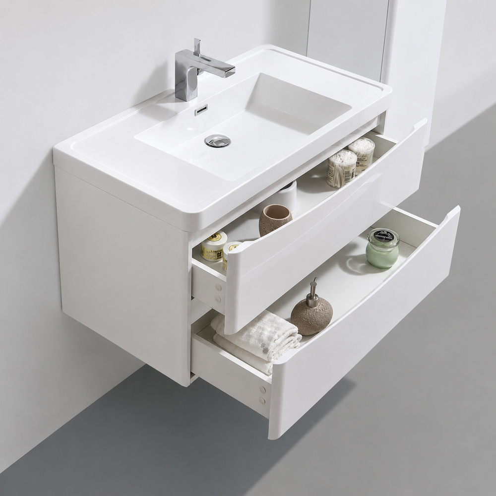 Go Bathrooms Erin 2 Drawer White Gloss Wall Hung Vanity Unit with Resin Basin 900mm Image 4