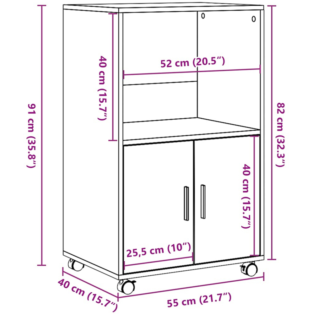 vidaXL 2 Door Single Shelf White Rolling Storage Cabinet Image 9