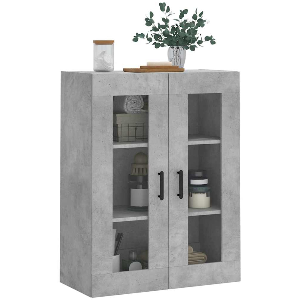 vidaXL 2 Glass Door Concrete Grey Wall Mounted Cabinet Image 3