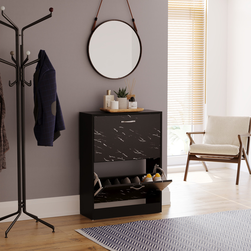 Vida Designs 2 Drawer Black Marble Shoe Cabinet Image 3
