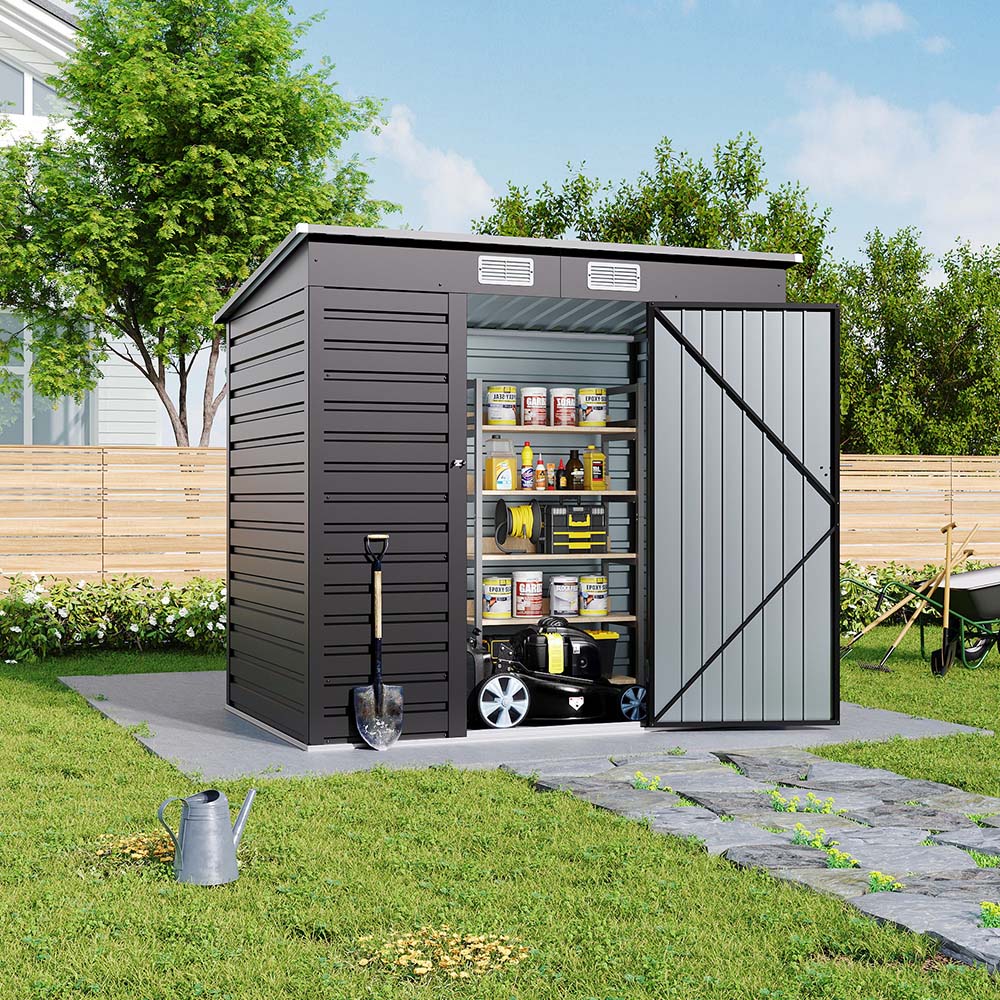 H&O Direct 6.3 x 4.3ft Grey Metal Pent Garden Shed Image 4