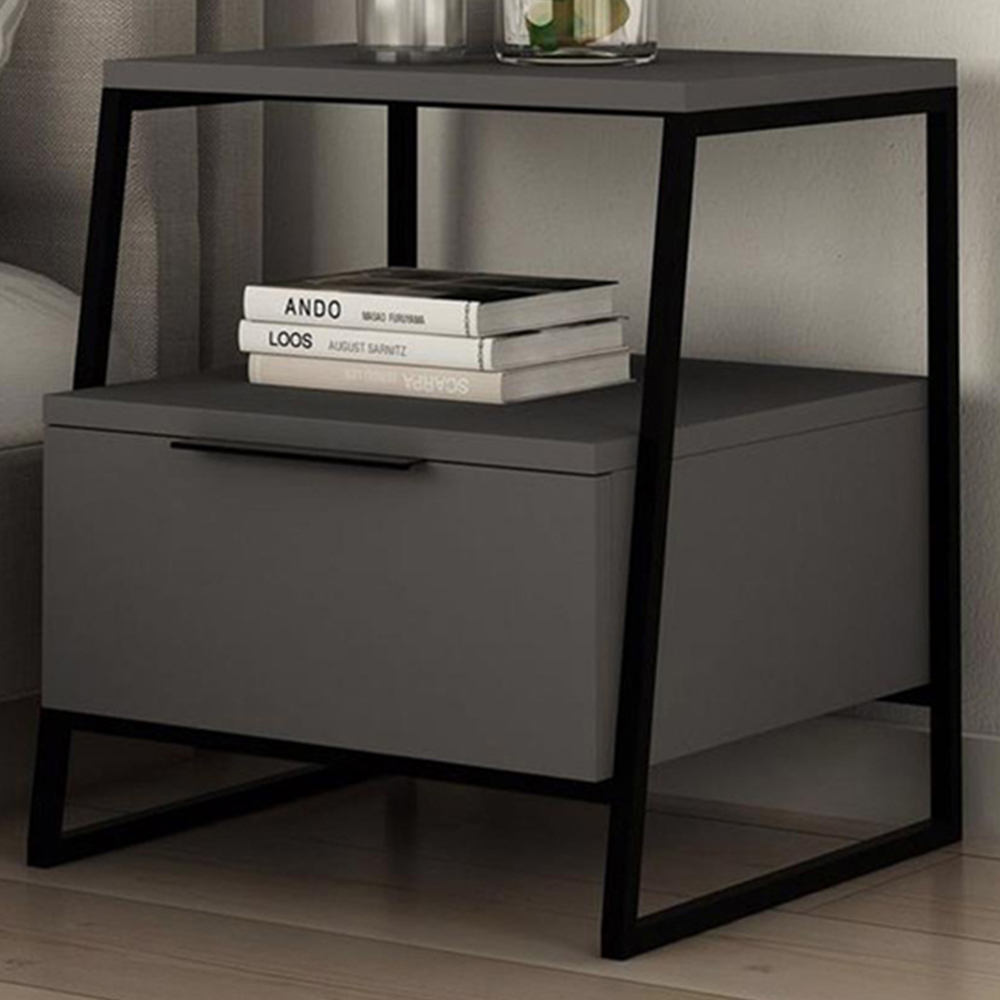FWStyle Pal Single Door Anthracite Bedside Table Image 1