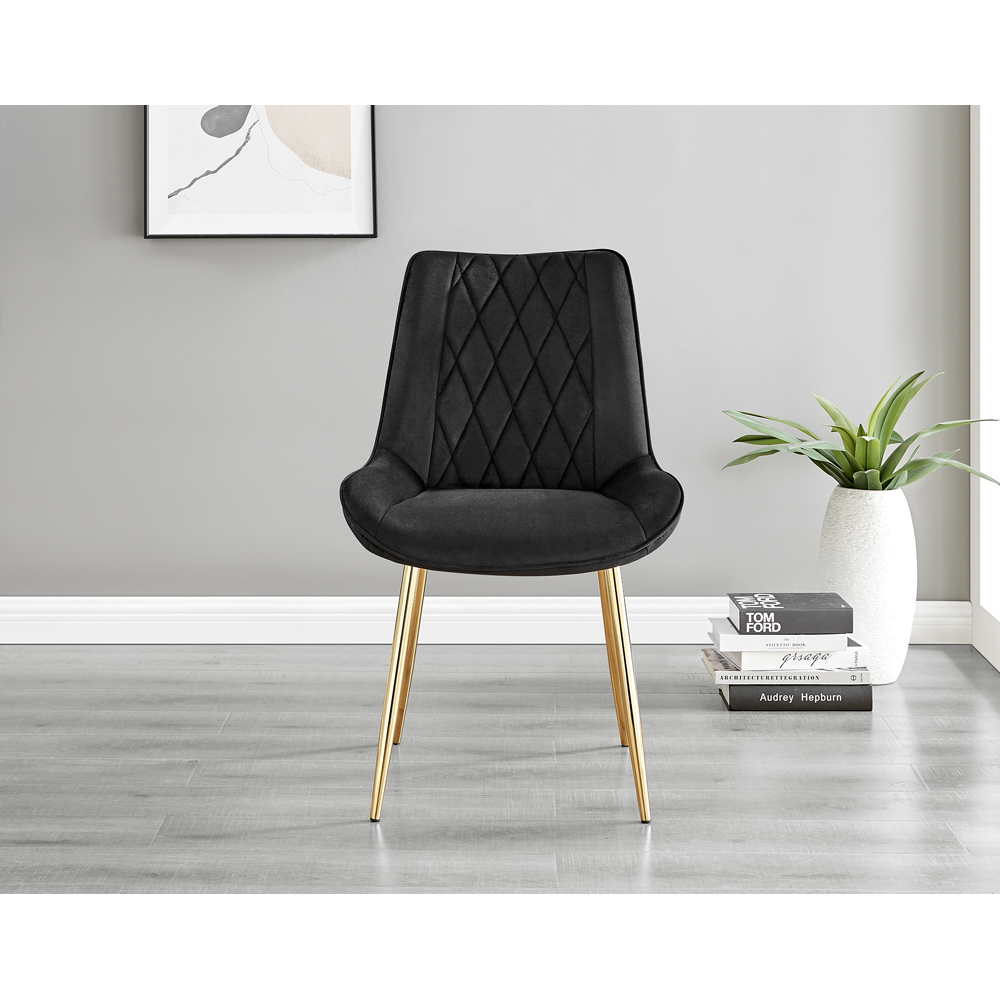 Furniturebox Cesano Set of 2 Black and Gold Velvet Dining Chair Image 2