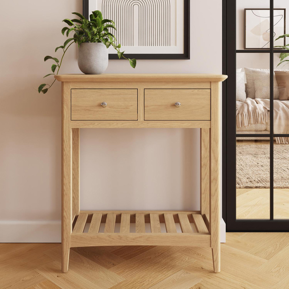 FWStyle 2 Drawer Single Shelf Natural Oak Ash Veneer Hallway Console Table Image 6
