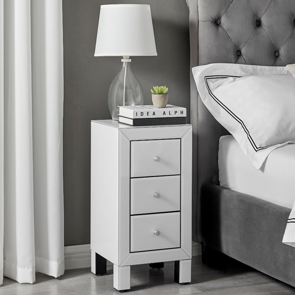Furniturebox Lacey 3 Drawer White Small Bedside Table Image 1