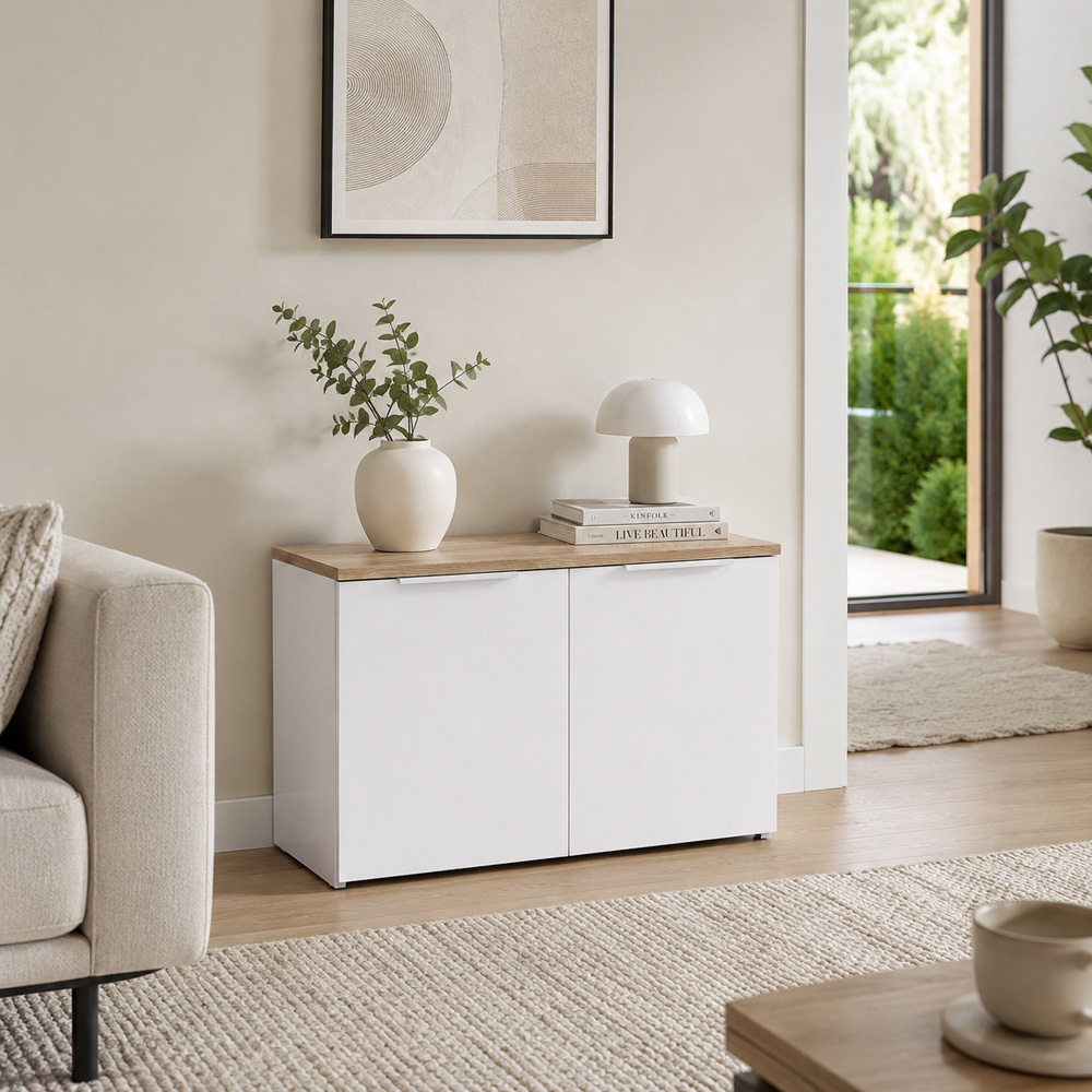 Shefa Line MODU 80 2 Door White and Sonoma Oak Sideboard Image 4