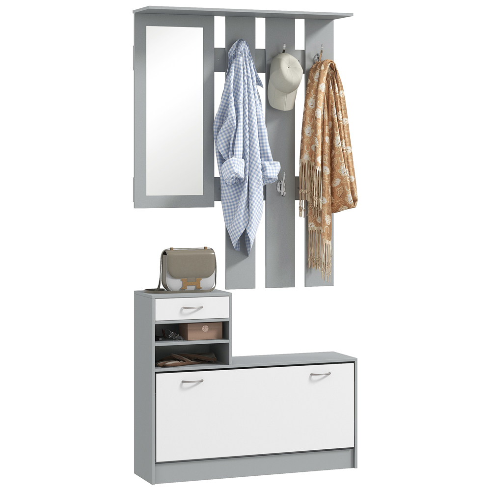 HOMCOM 2 Piece Grey Hallway Furniture Set with Mirror Image 2