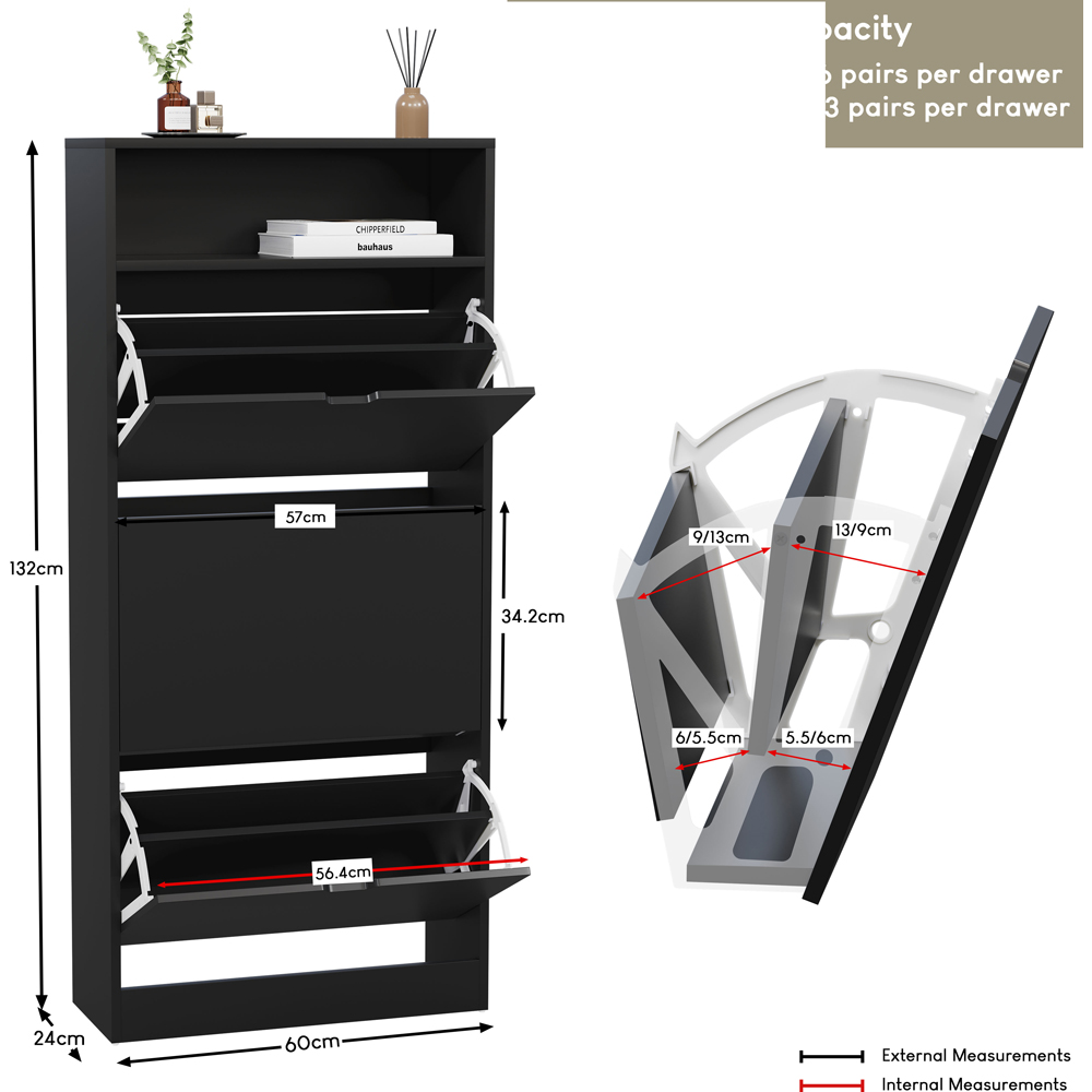 VIDA DESIGNS 3 Drawer Single Shelf Black Shoe Cabinet Image 9