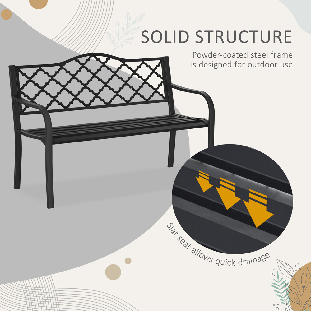 Outsunny 2 Seater Black Cast Iron Antique Bench with Armrest Image 6