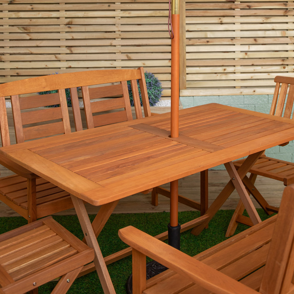 Samuel Alexander 6 Seater Wooden Rectangular Foldable Dining Bench Set with Grey Parasol and Base Image 3