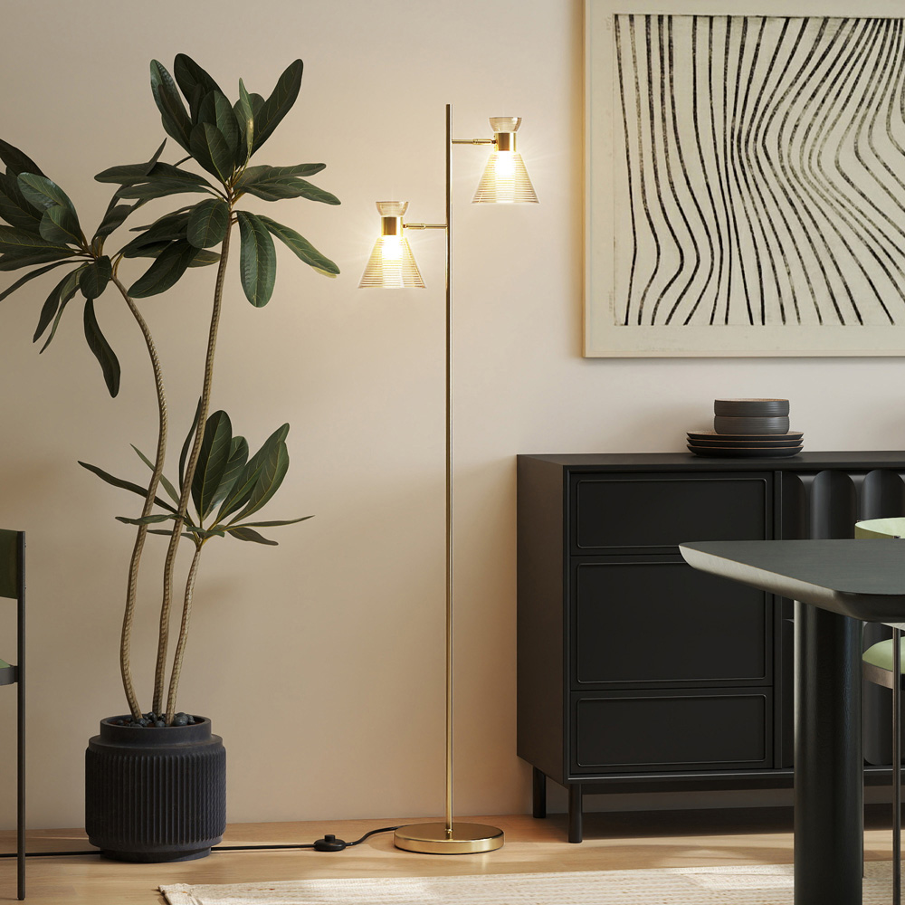 HOMCOM Gold Tone Adjustable Dual Head Floor Lamp Image 6