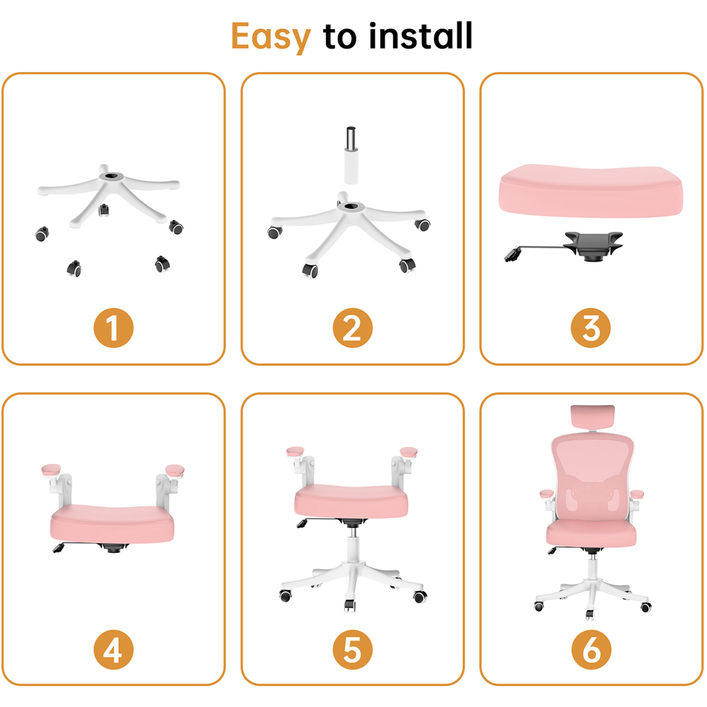 Rattrix Pink Mesh Height Adjustable Ergonomic Office Chair with Flip-Up Arms and Lumbar Support Image 5