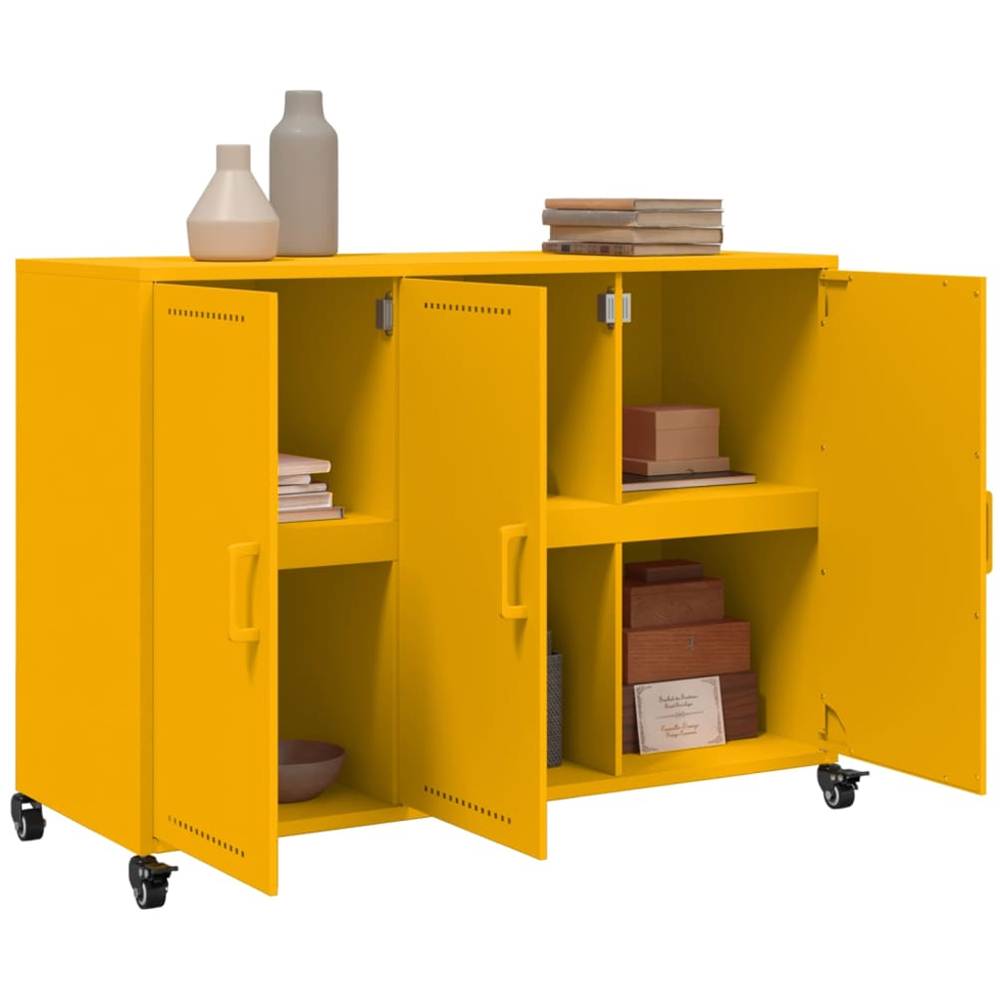 vidaXL 3 Door Mustard Yellow Metal Sideboard Image 5