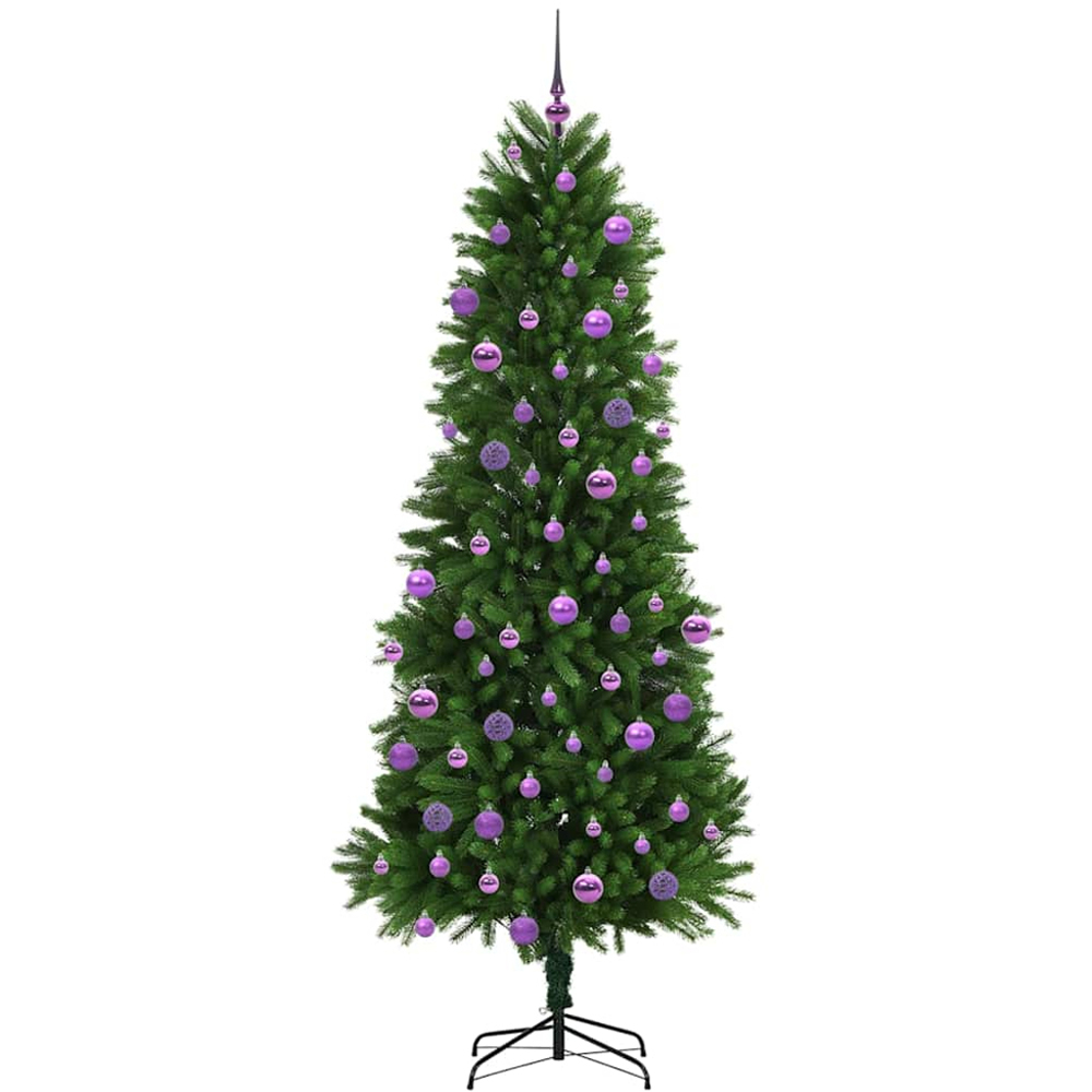 vidaXL Pre-Lit Lilac Baubles Green Artificial Christmas Tree 8ft Image 4