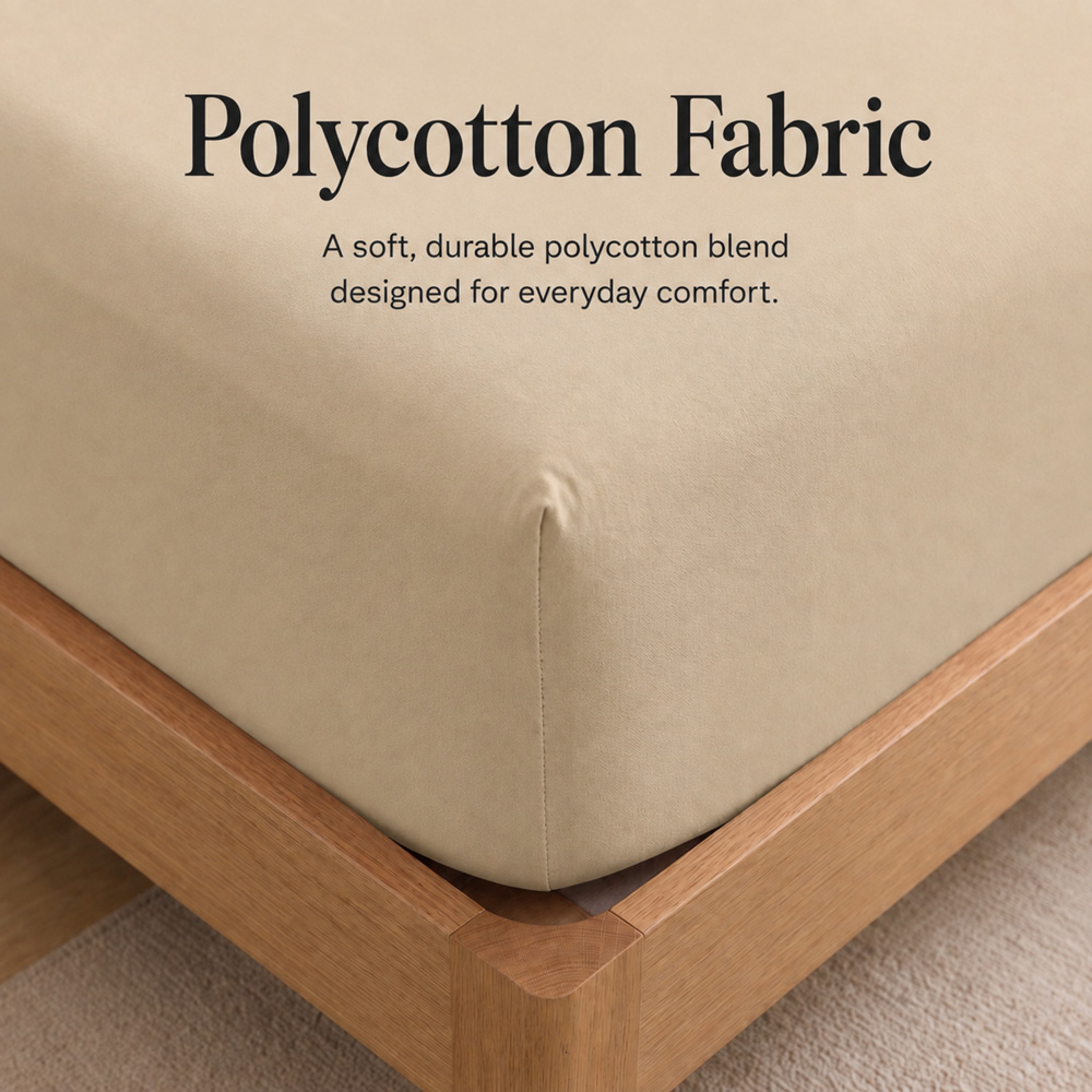 MHG Living Super King Size Beige 30cm Deep Pocket Fully Elasticated Fitted Sheet Image 5
