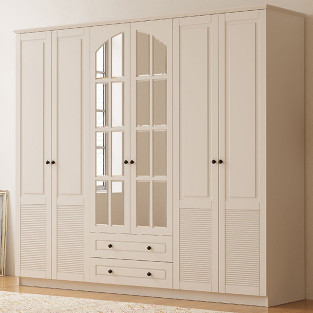 Evu Elise 6 Door 2 Drawer Extra Large White Mirror Wardrobe Image 1