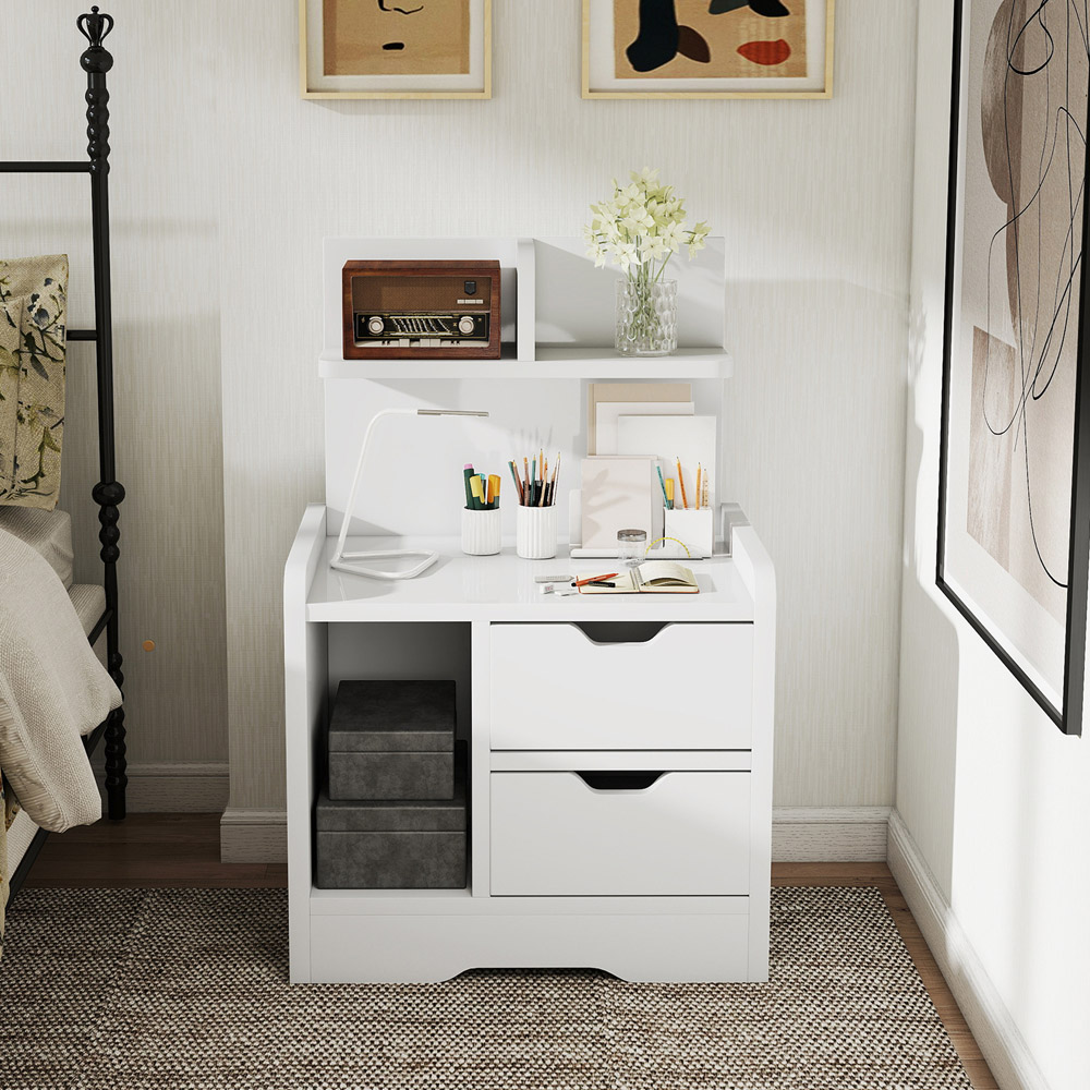 Portland 2 Drawer 3 Shelf Gloss White Bedside Table Image 3