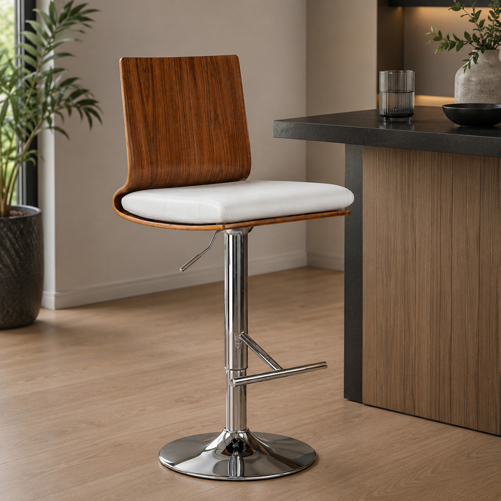 Premier Housewares Giles Walnut And White Square Back Bar Chair Image 4