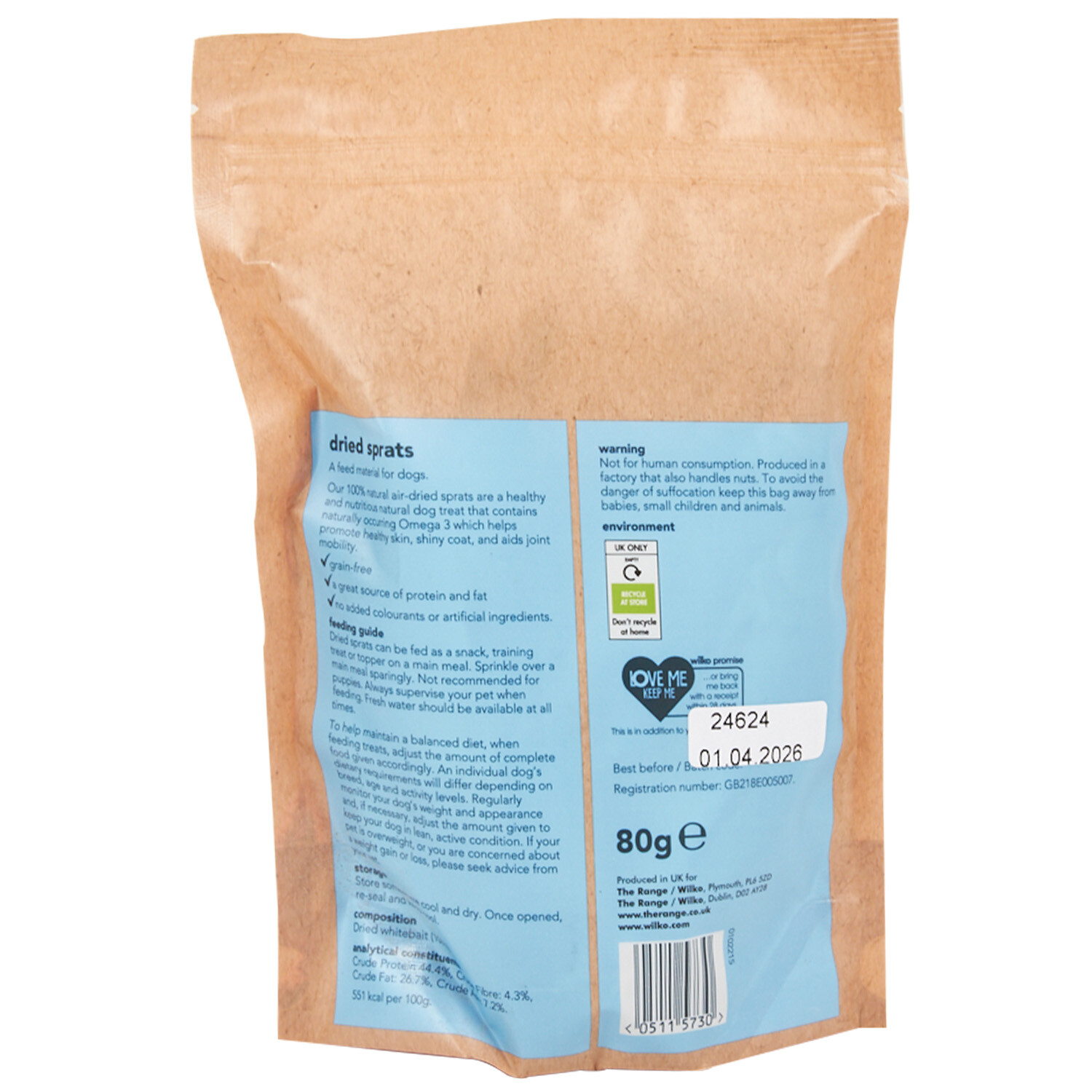 Dog Treat Sprats 80g - Brown Image 2