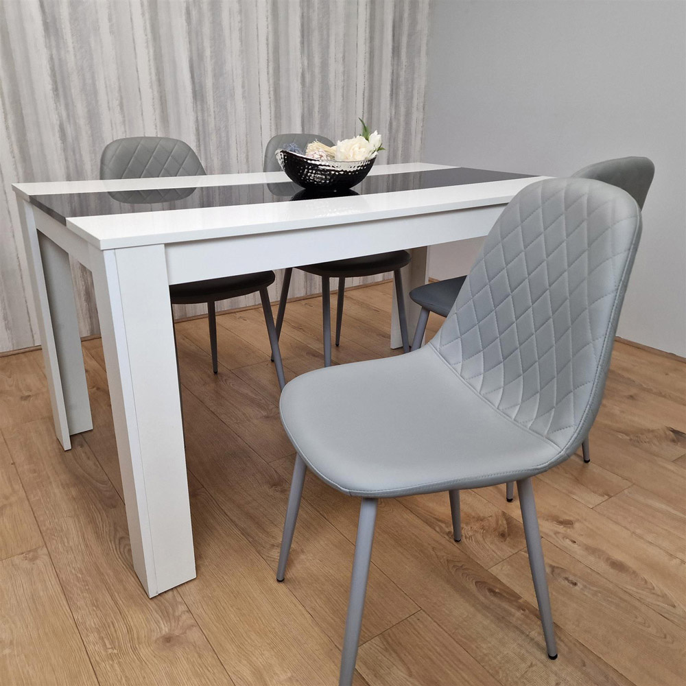 Kosy Koala 4 Seater Faux Leather Gem Pattern Dining Set White Black and Grey Image 3