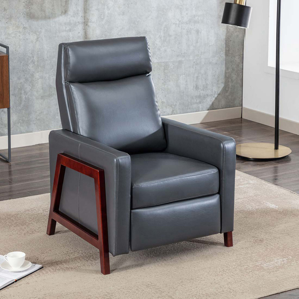 Furniture Online Seattle Black Bonded Leather Manual Recliner Chair Image 6