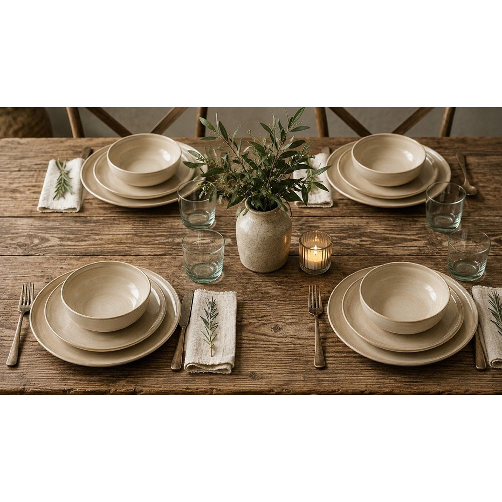 Waterside Cream Reactive Glaze Lipped 12 Piece Dinner Set Image 4