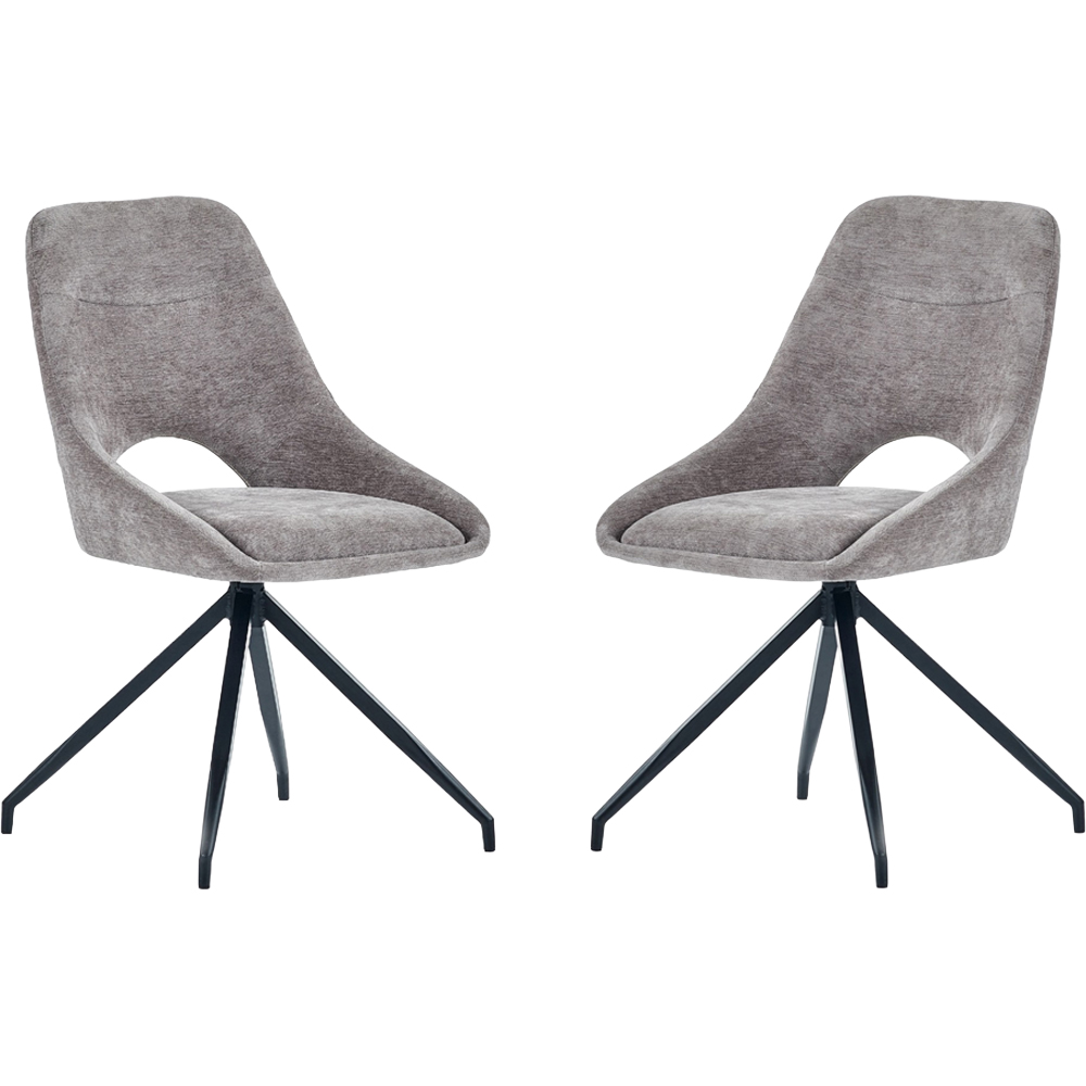 Julian Bowen Jonah Set of 2 Grey Chenille Upholstered Swivel Dining Chair Image 2