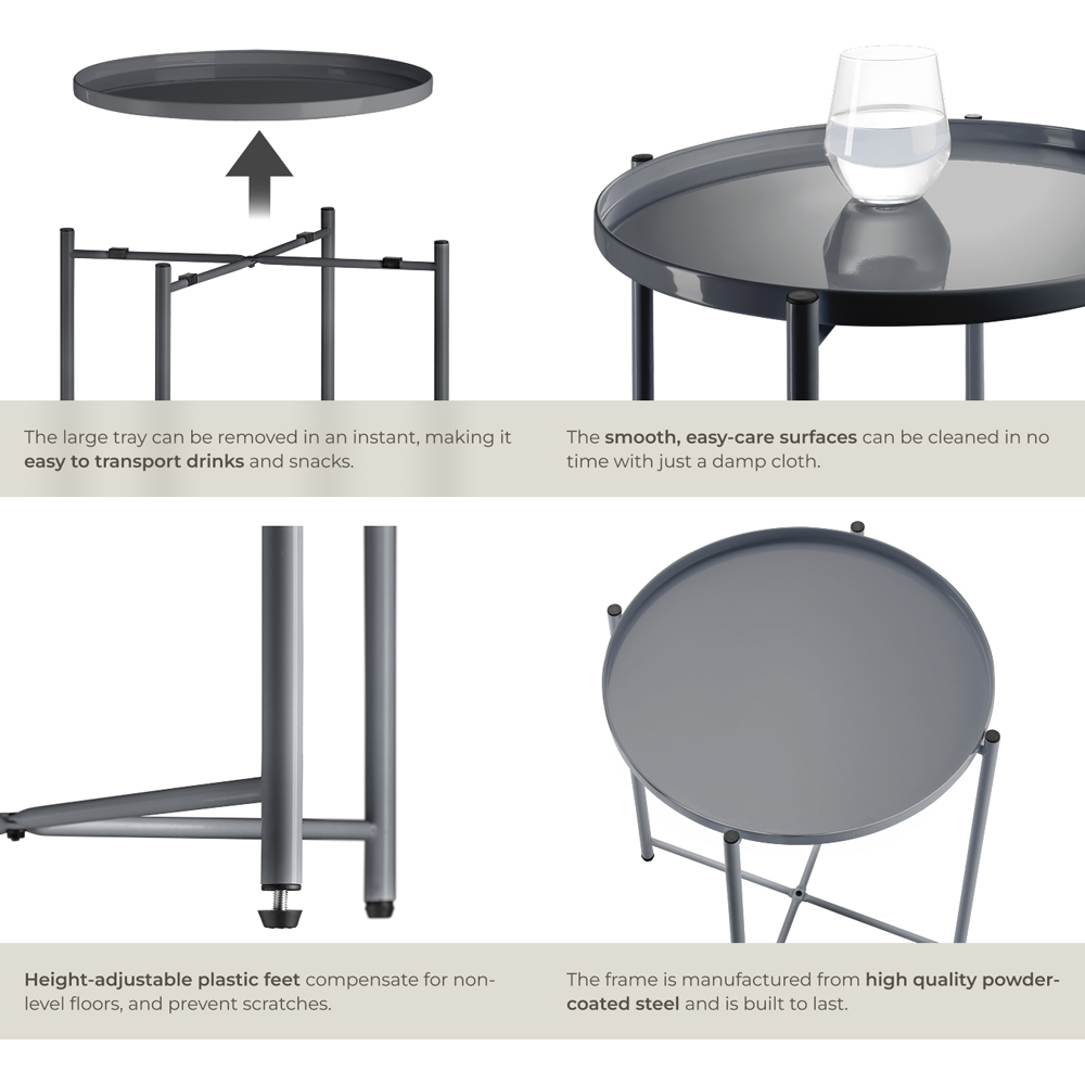 tectake Chester Dark Grey Round Bedside Table Image 5