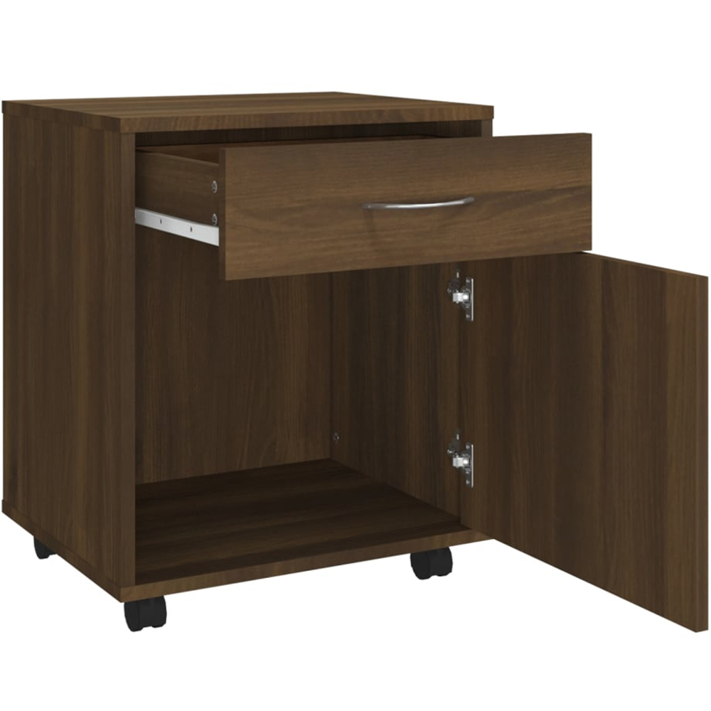 vidaXL Single Door Single Drawer Smoked Oak Rolling Storage Cabinet Image 6