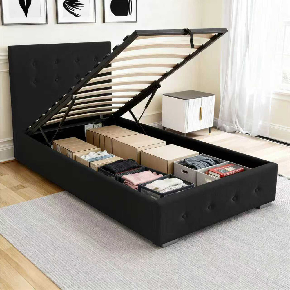 Brooklyn Single Black Fabric Gaslift Ottoman Storage Bed Image 3
