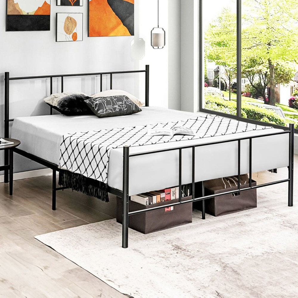 Costway Double Black Slatted Metal Bed Frame Image 1