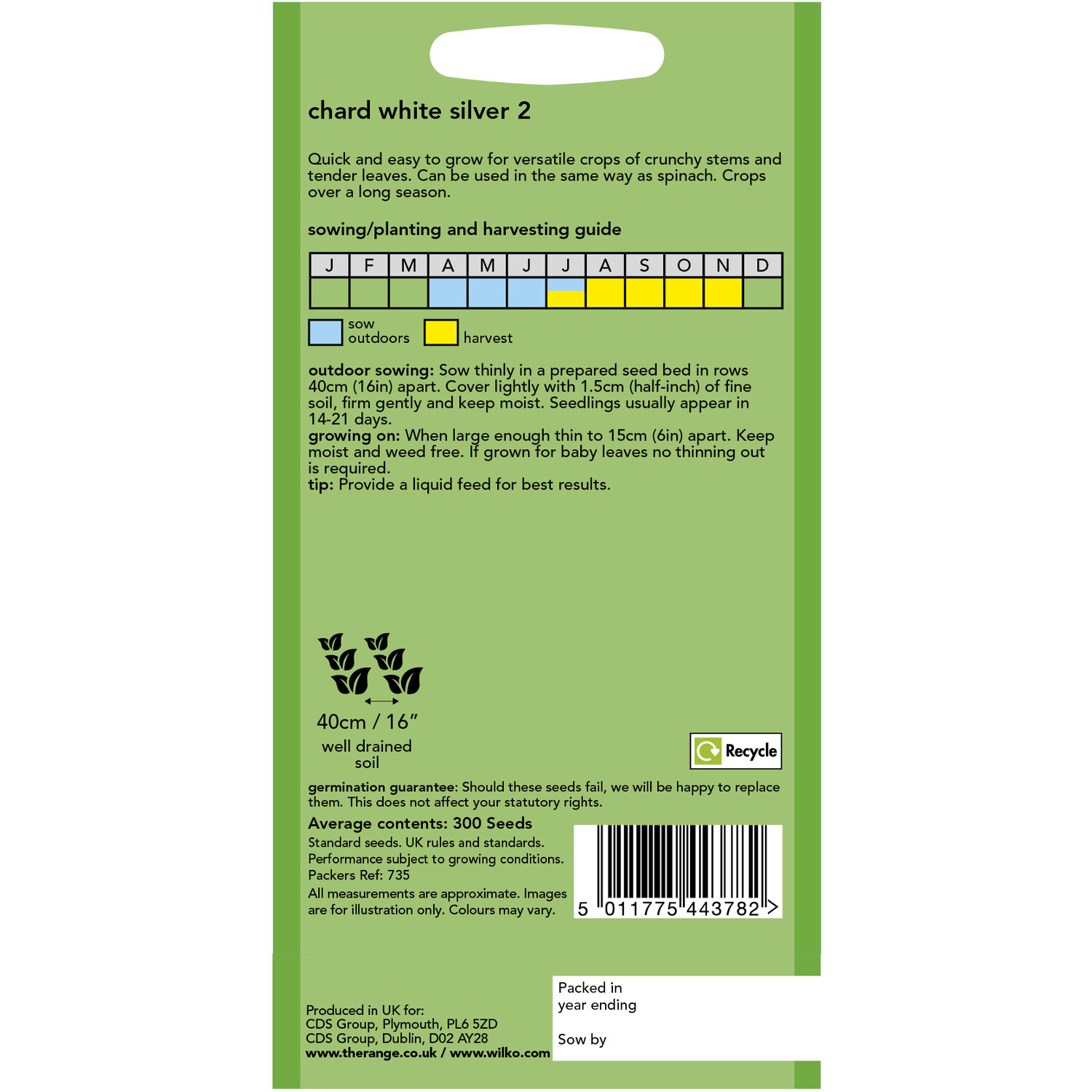 Wilko Chard White Silver Seeds Image 2