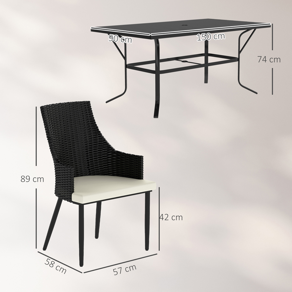 Outsunny 6 Seater Cream White Garden Dining Set with Cushions and Parasol Hole Image 9