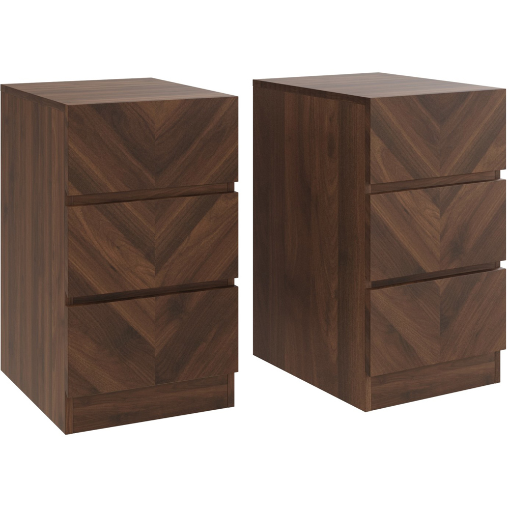 GFW Catania 3 Drawer Royal Walnut Bedside Table Set of 2 Image 2