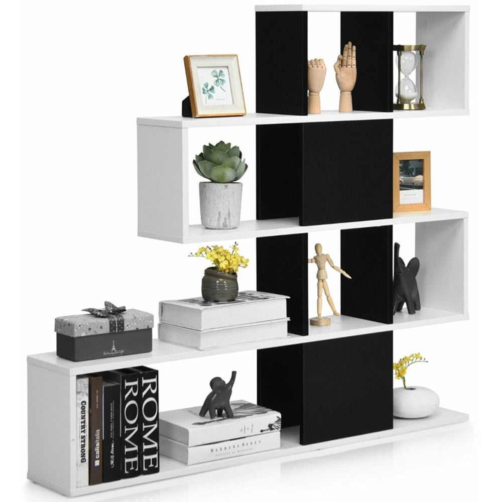 Costway 4 Shelf Black and White Bookcase Image 3