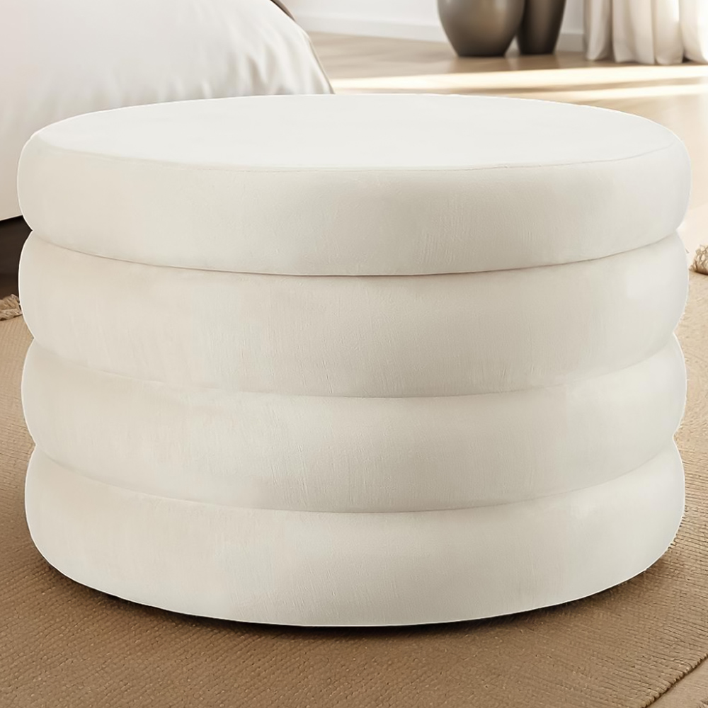 tectake Altu XL Cream Velvet Look Footstool Image 1
