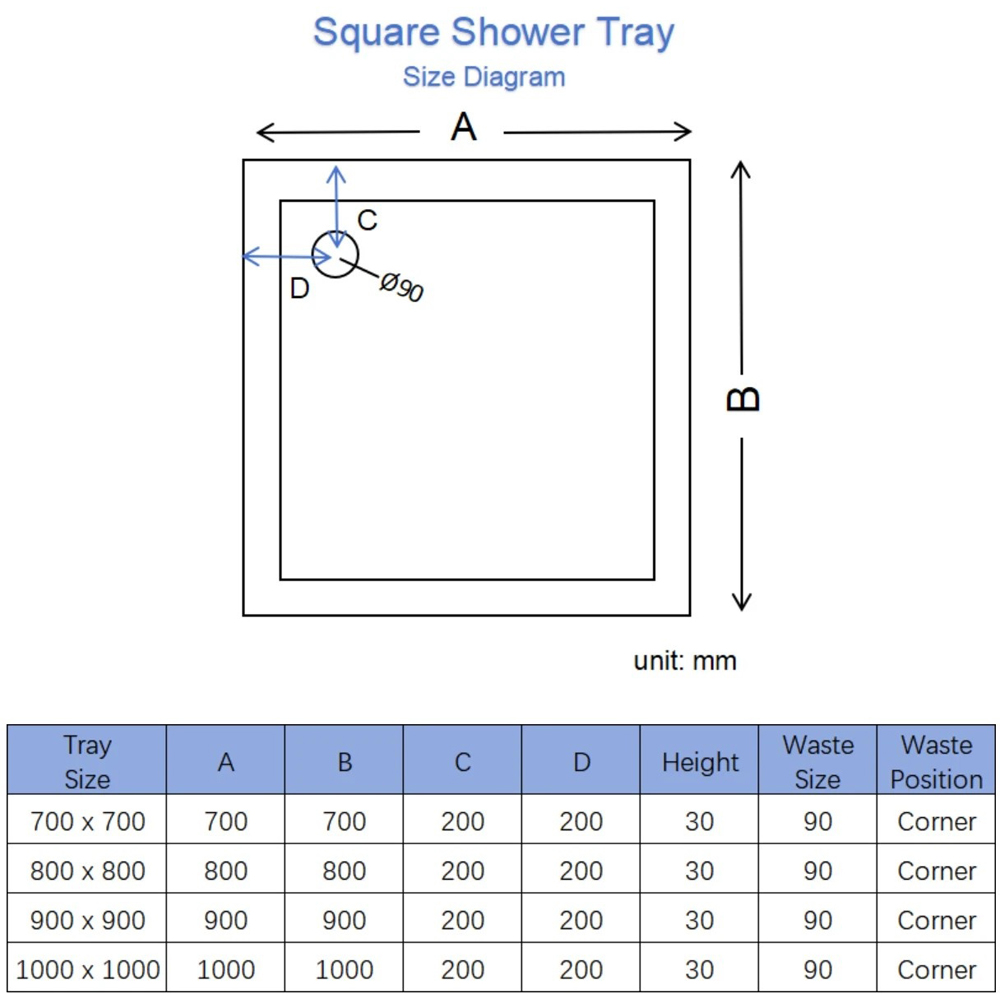 Stech Homes Square Shower Tray 800 x 800 x 30mm Image 2