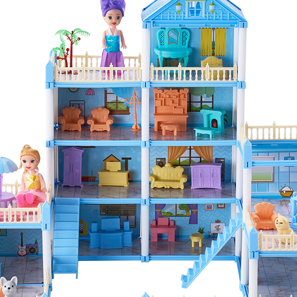 H&O Direct 249 Piece Kids Pink 4 Storey Dollhouse Playset with Furniture Image 5