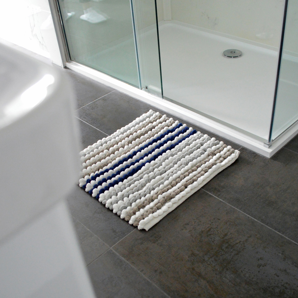Allure Bath Fashions Navy Striped Square Chunky Bobble Bath Mat 50 x 50cm Image 2