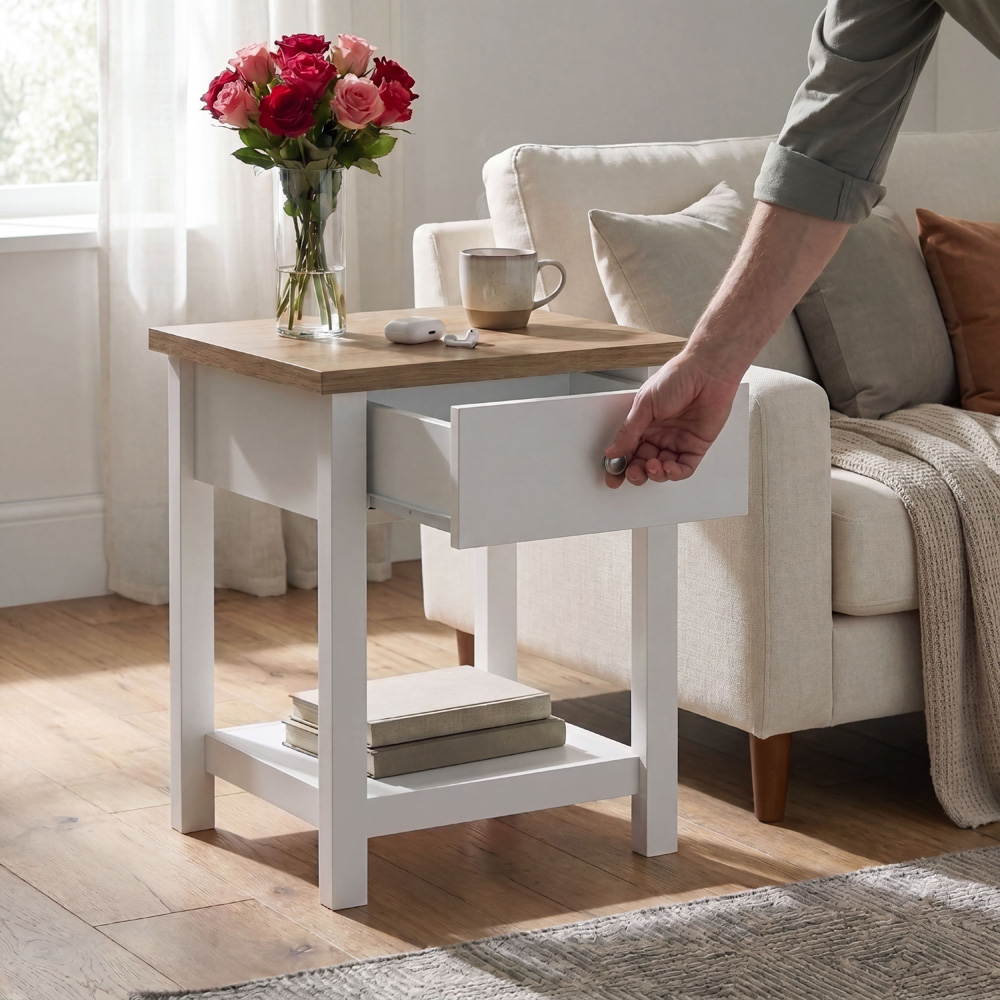 VIDA DESIGNS Arlington Single Drawer White Bedside Table Image 4