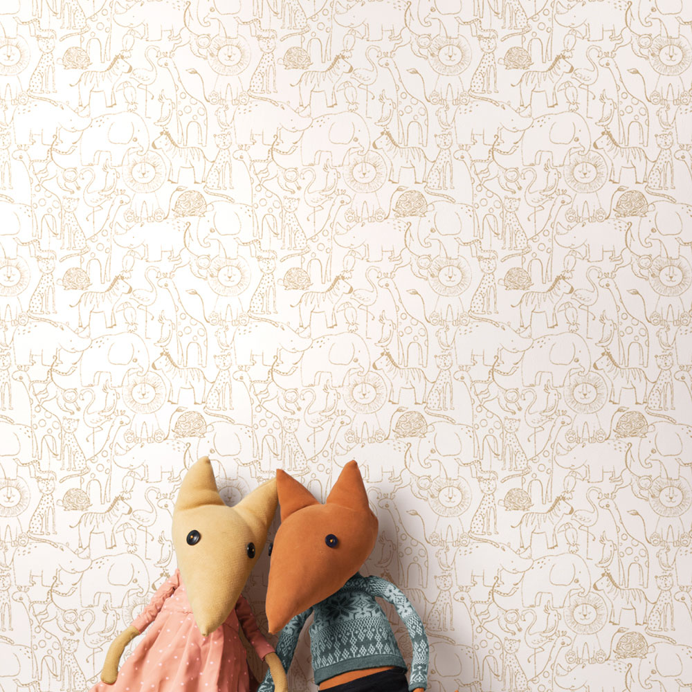 Hoopla Walls Peekaboo Animal Doodle Parchment Wallpaper Image 2