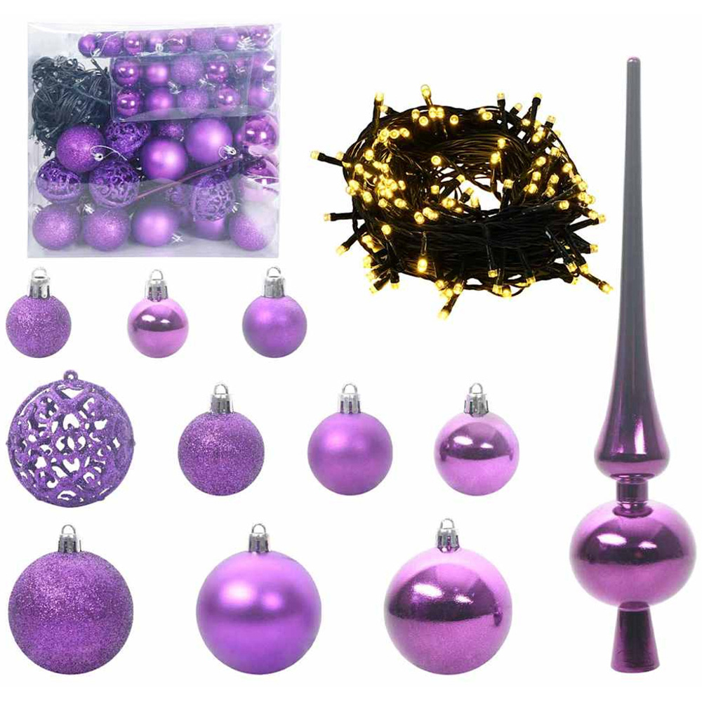 vidaXL Green Snow Flocked Artificial Christmas Tree with LEDs Lilac Decoration Ornaments 6ft Image 3