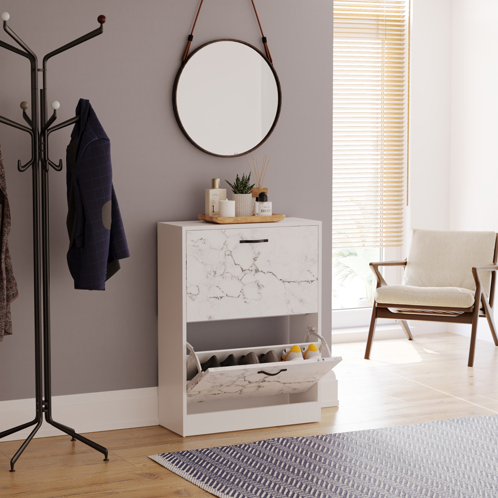 Vida Designs 2 Drawer White Marble Shoe Cabinet Image 4