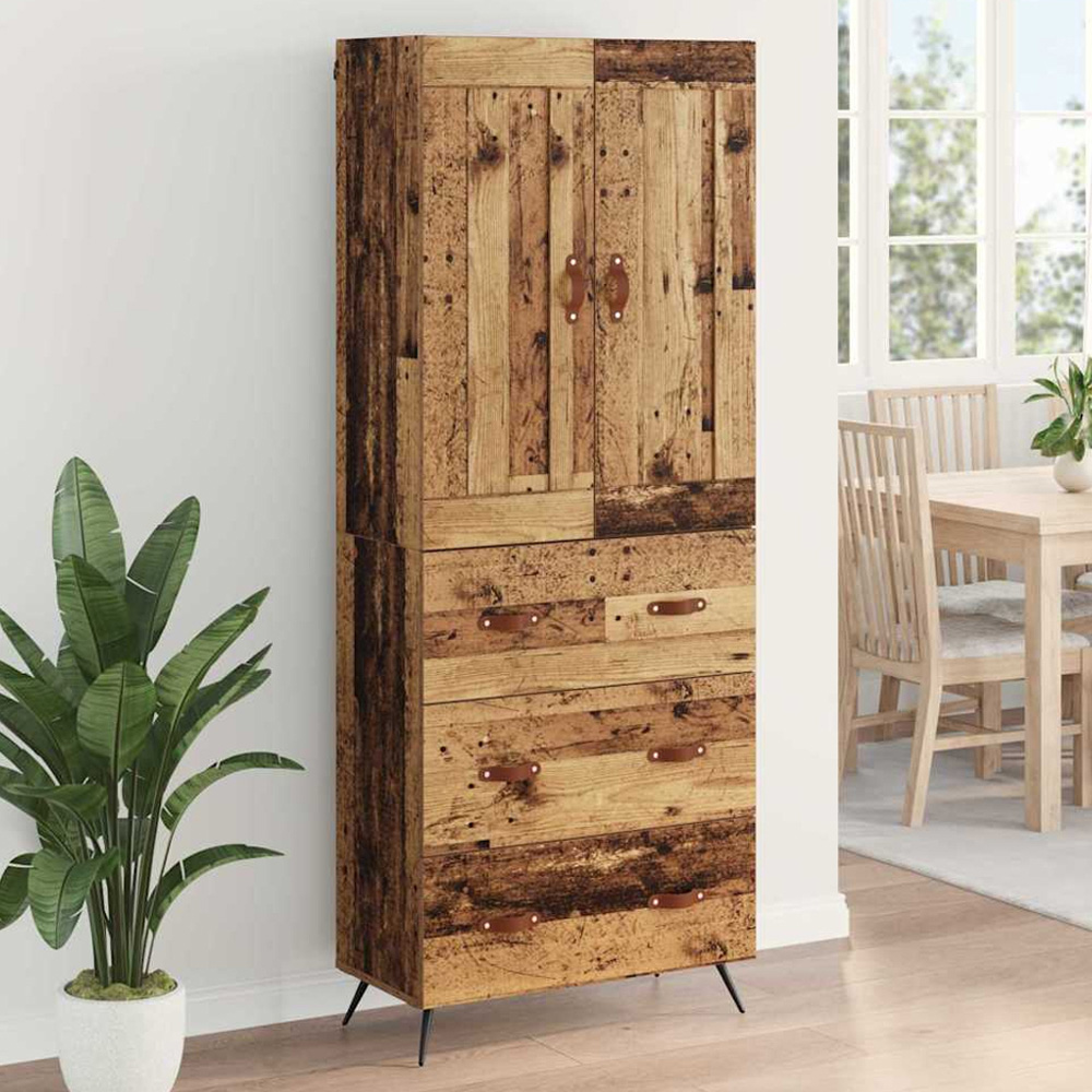 vidaXL 2 Door 3 Drawer Old Wood Slim Highboard with Metal Legs Image 1