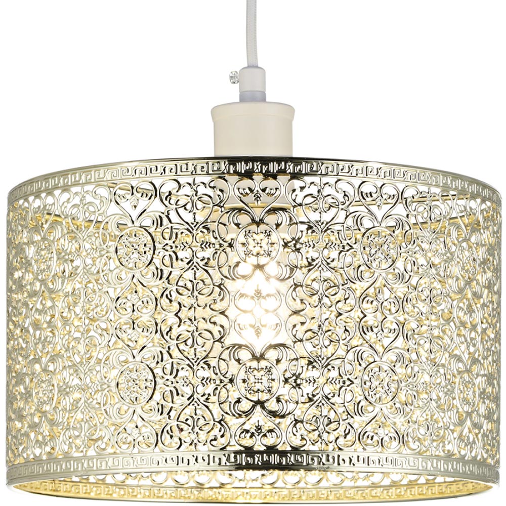 Happy Homewares Moroccan Style Ornate Shiny Gold Metal Pendant Shade Image 5
