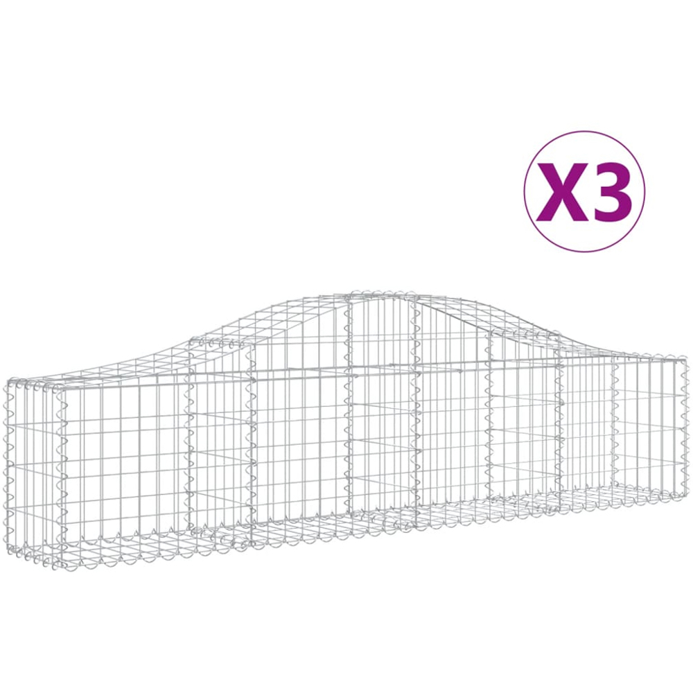 vidaXL Silver Galvanised Iron Arched Gabion Basket 200 x 30 x 40/60cm 3 Pack Image 2